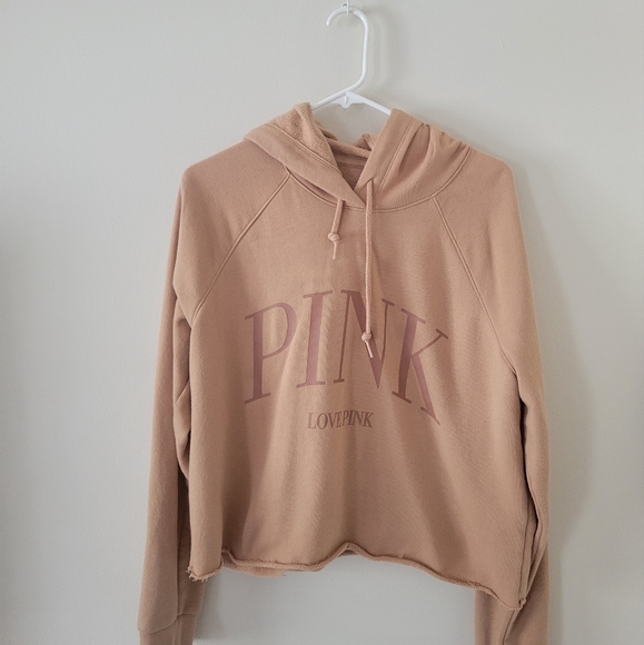 Pink Tan Logo Cropped Sweatshirt Hoodie - Picture 2 of 5